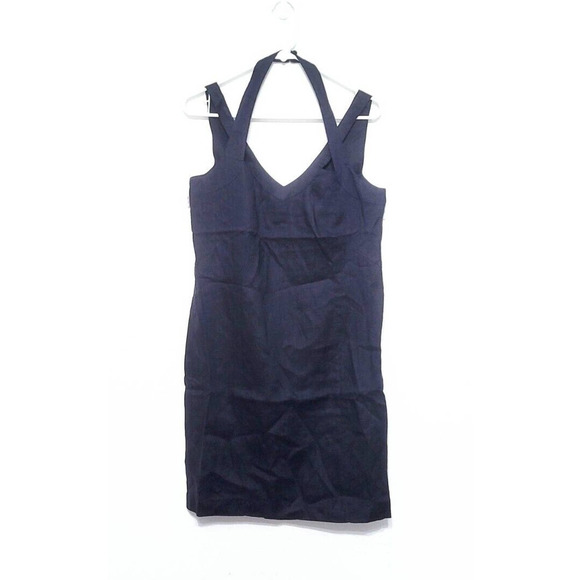 Philosophy Navy Blue 100% Linen Halter Dress NEW Size 10 Sheath Knee Length - Picture 1 of 10